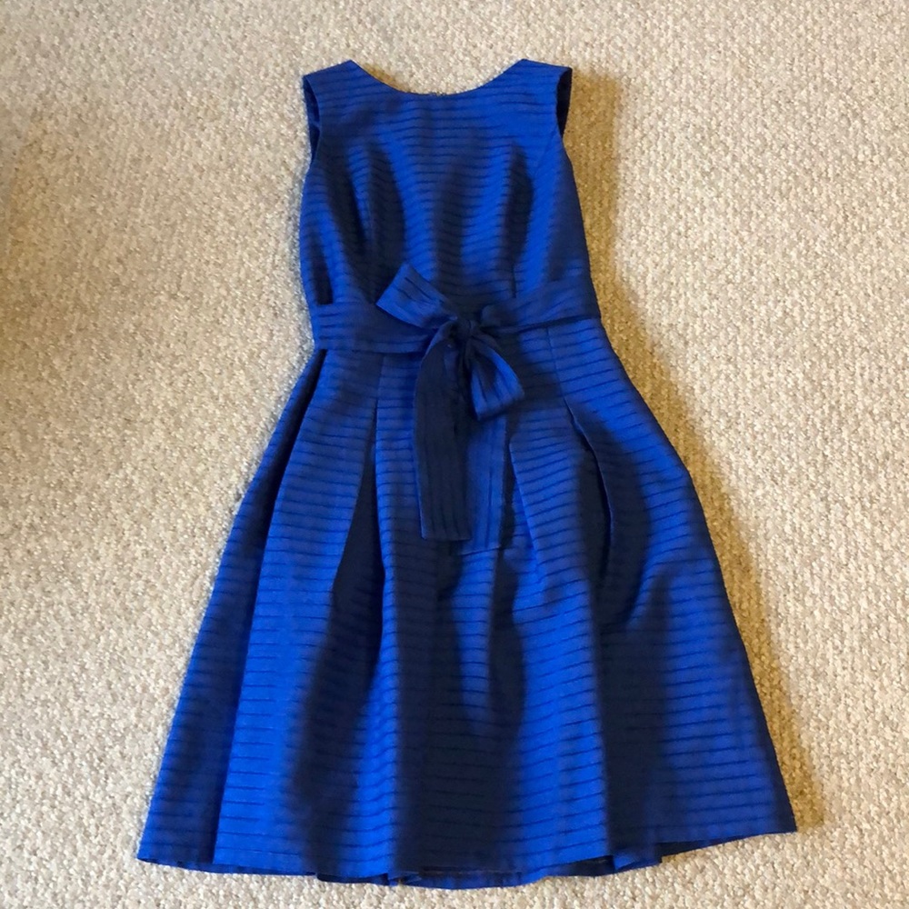Tommy Hilfiger Cobalt Blue Sleeveless Fit-and-Flare Midi Dress with Waist Tie